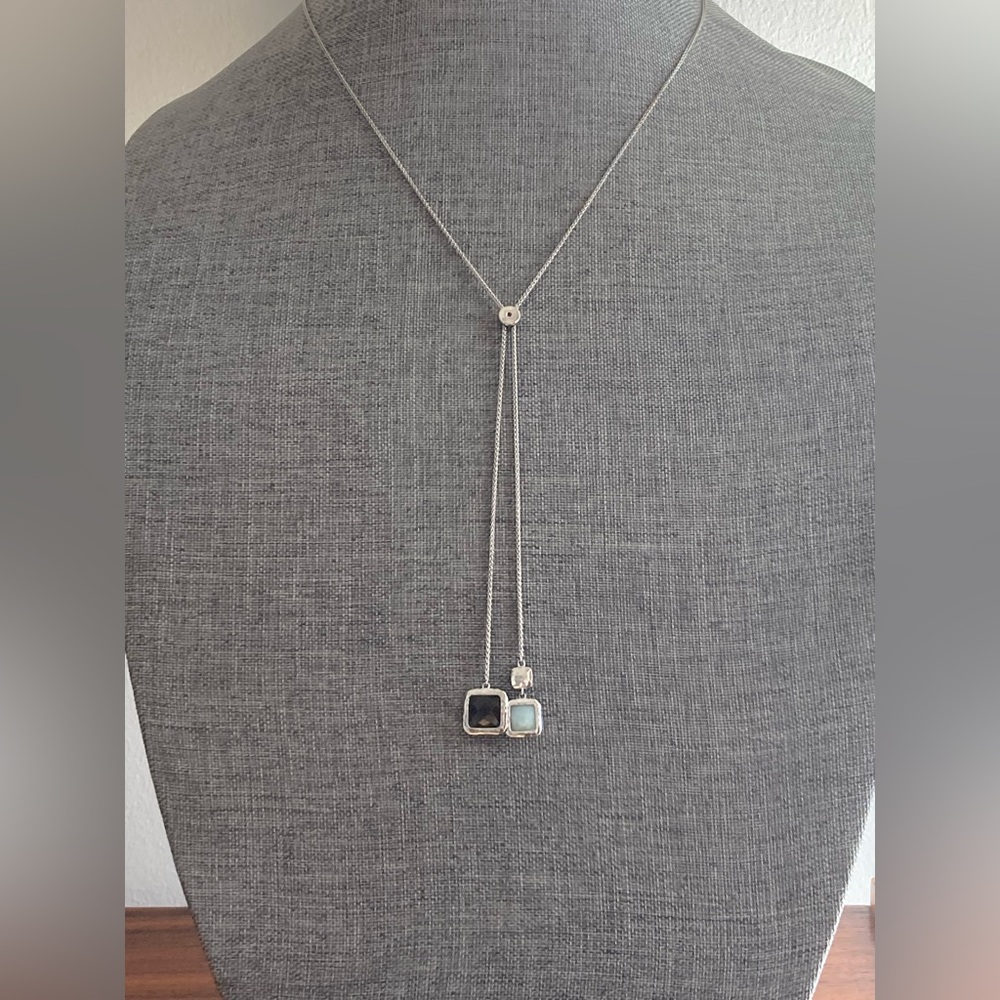 Elle 925 sterling silver gemstone adjustable length chain slider Y necklace